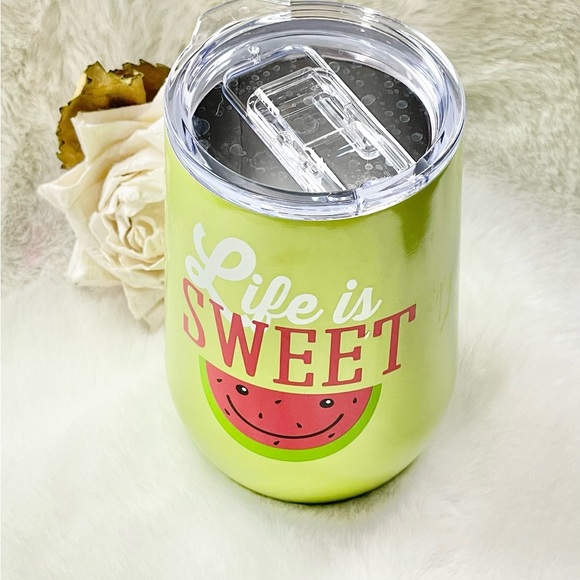 New with tag “LIFE IS SWEET” 16oz INSULATED STEMLESS DOUBLE WALLED CUP w/lid - Picture 2 of 7